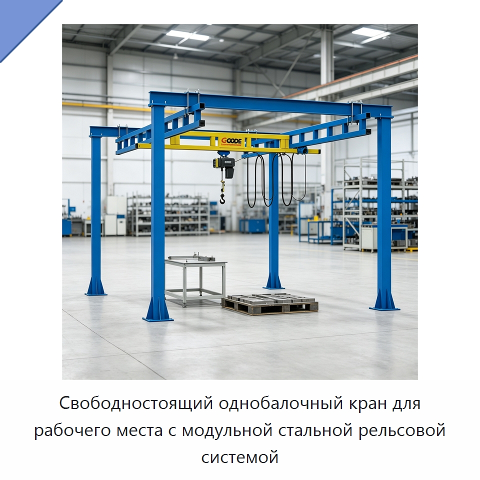 Свободностоящий однобалочный кран для рабочего места с модульной стальной рельсовой системой — Краны