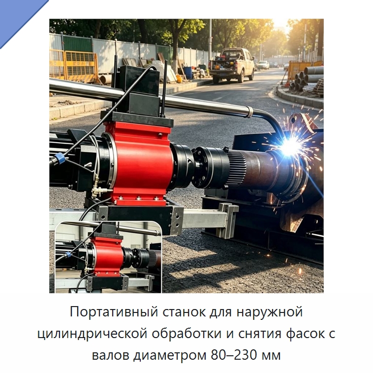 Портативный станок для наружной цилиндрической обработки и снятия фасок с валов диаметром 80–230 мм — Специальные машины и промышленное оборудование