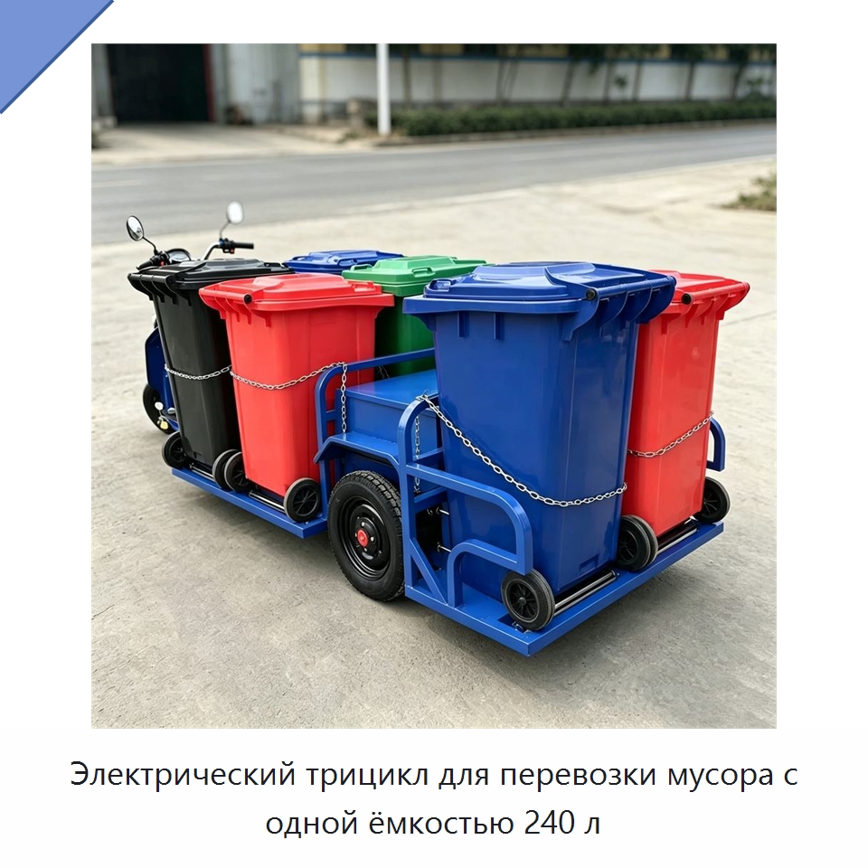 Электрический трицикл для перевозки мусора с одной ёмкостью 240 л