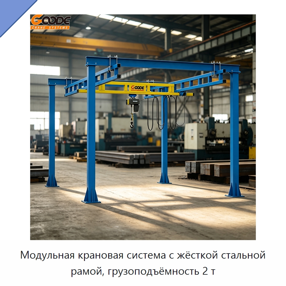 Модульная крановая система с жёсткой стальной рамой, грузоподъёмность 2 т — Краны
