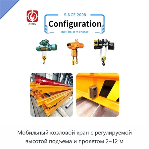 Мобильный козловой кран с регулируемой высотой подъема и пролетом 2–12 м