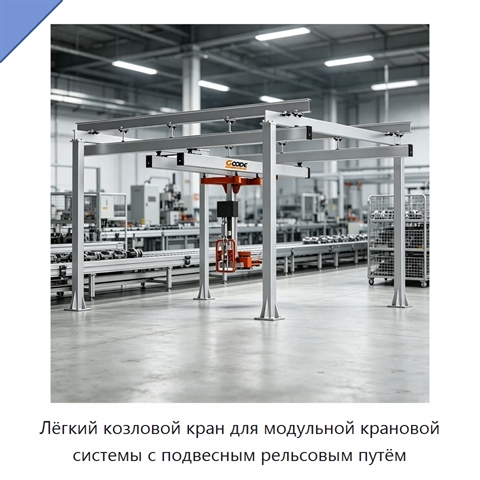 Лёгкий козловой кран для модульной крановой системы с подвесным рельсовым путём