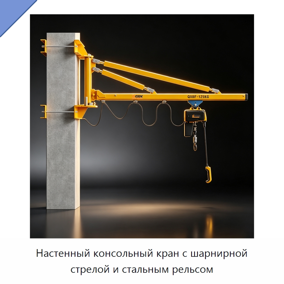 Настенный консольный кран с шарнирной стрелой и стальным рельсом — Электротали