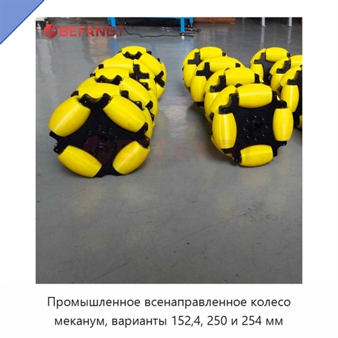 Промышленное всенаправленное колесо меканум, варианты 152,4, 250 и 254 мм