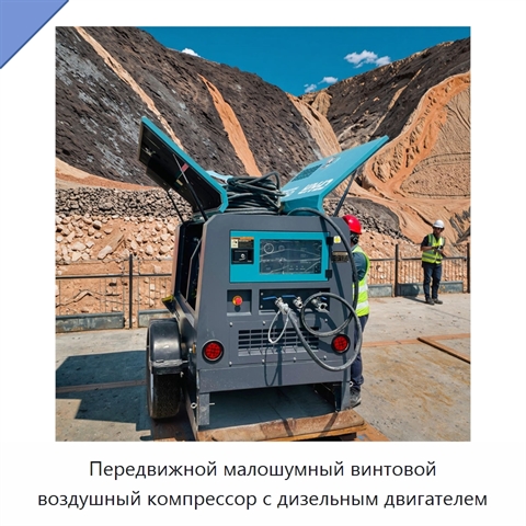 Передвижной малошумный винтовой воздушный компрессор с дизельным двигателем