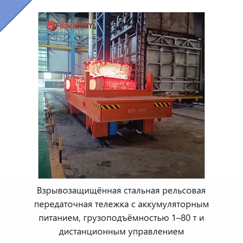 Взрывозащищённая стальная рельсовая передаточная тележка с аккумуляторным питанием, грузоподъёмностью 1–80 т и дистанционным управлением