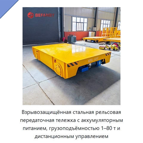 Взрывозащищённая стальная рельсовая передаточная тележка с аккумуляторным питанием, грузоподъёмностью 1–80 т и дистанционным управлением