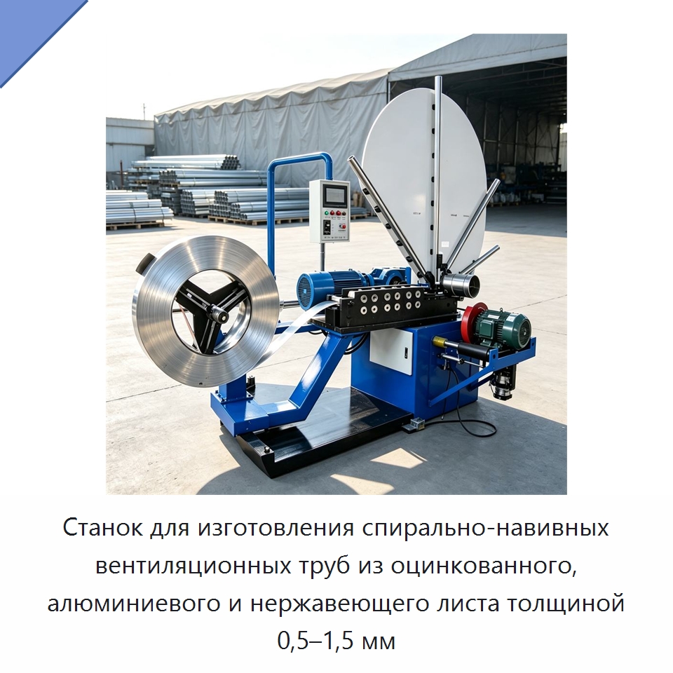 Станок для изготовления спирально-навивных вентиляционных труб из оцинкованного, алюминиевого и нержавеющего листа толщиной 0,5–1,5 мм — Оборудование для изготовления воздуховодов