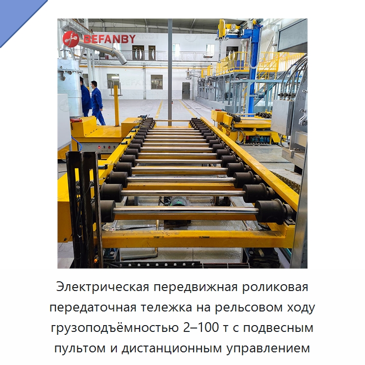 Электрическая передвижная роликовая передаточная тележка на рельсовом ходу грузоподъёмностью 2–100 т с подвесным пультом и дистанционным управлением — Специальное подъемно-транспортное оборудование