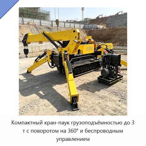 Компактный кран-паук грузоподъёмностью до 3 т с поворотом на 360° и беспроводным управлением