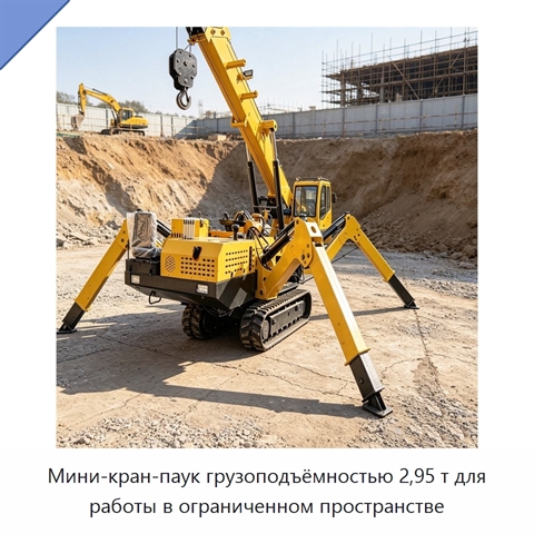 Мини-кран-паук грузоподъёмностью 2,95 т для работы в ограниченном пространстве