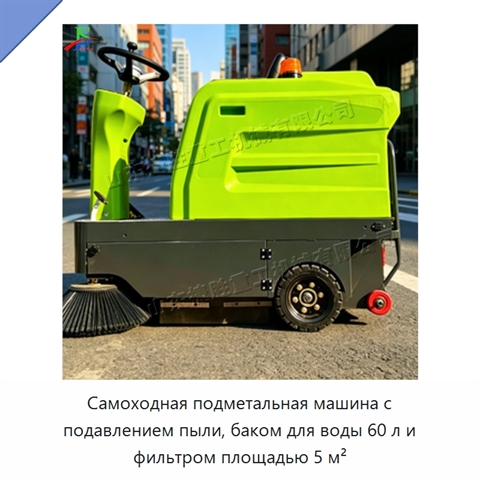 Самоходная подметальная машина с подавлением пыли, баком для воды 60 л и фильтром площадью 5 м²