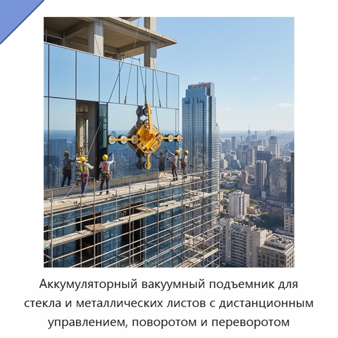 Аккумуляторный вакуумный подъемник для стекла и металлических листов с дистанционным управлением, поворотом и переворотом