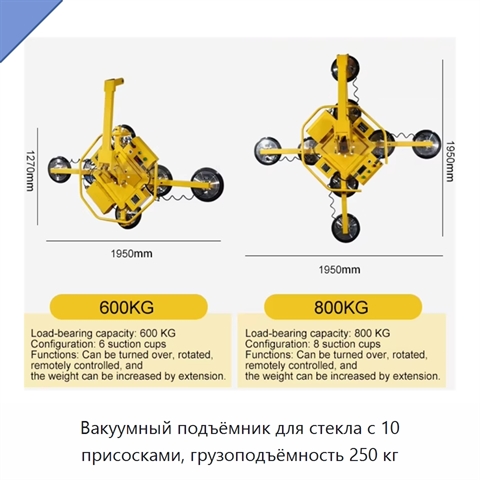 Вакуумный подъёмник для стекла с 10 присосками, грузоподъёмность 250 кг