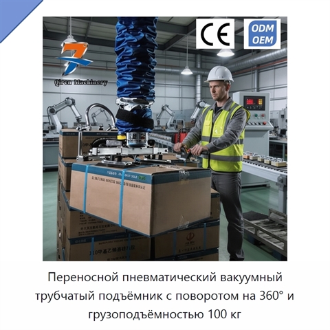 Переносной пневматический вакуумный трубчатый подъёмник с поворотом на 360° и грузоподъёмностью 100 кг