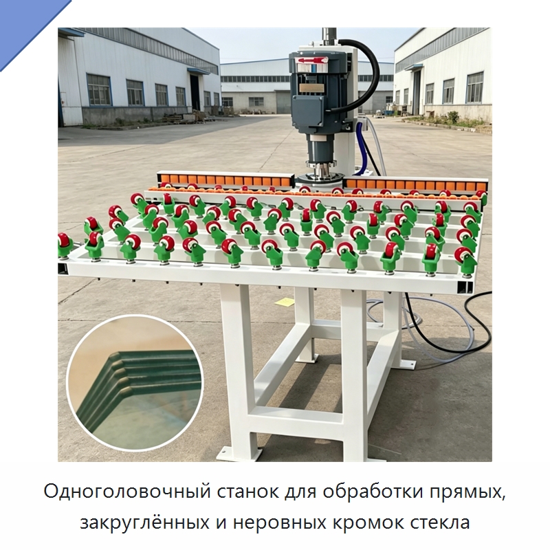Одноголовочный станок для обработки прямых, закруглённых и неровных кромок стекла — Оборудование для производства стекла