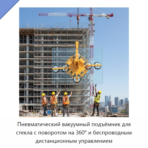 Пневматический вакуумный подъёмник для стекла с поворотом на 360° и беспроводным дистанционным управлением
