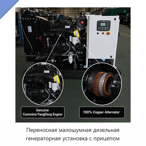 Переносная малошумная дизельная генераторная установка с прицепом