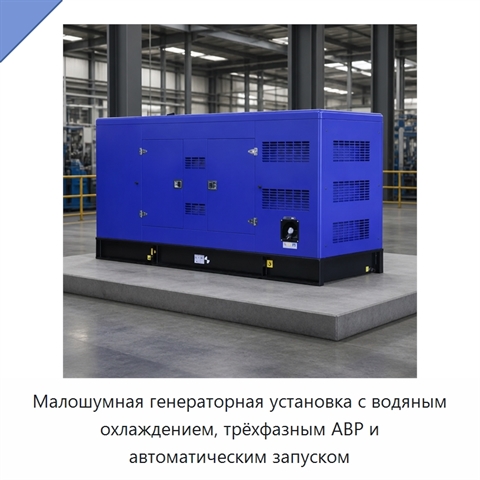Малошумная генераторная установка с водяным охлаждением, трёхфазным АВР и автоматическим запуском