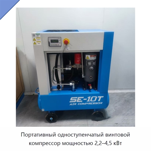 Портативный одноступенчатый винтовой компрессор мощностью 2,2–4,5 кВт