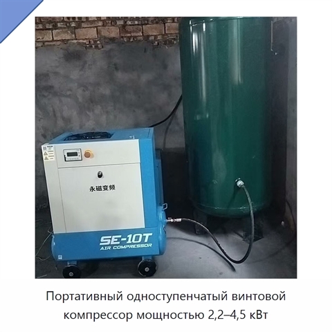 Портативный одноступенчатый винтовой компрессор мощностью 2,2–4,5 кВт