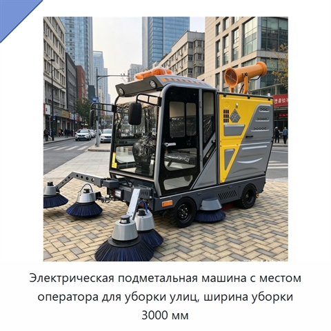 Электрическая подметальная машина с местом оператора для уборки улиц, ширина уборки 3000 мм