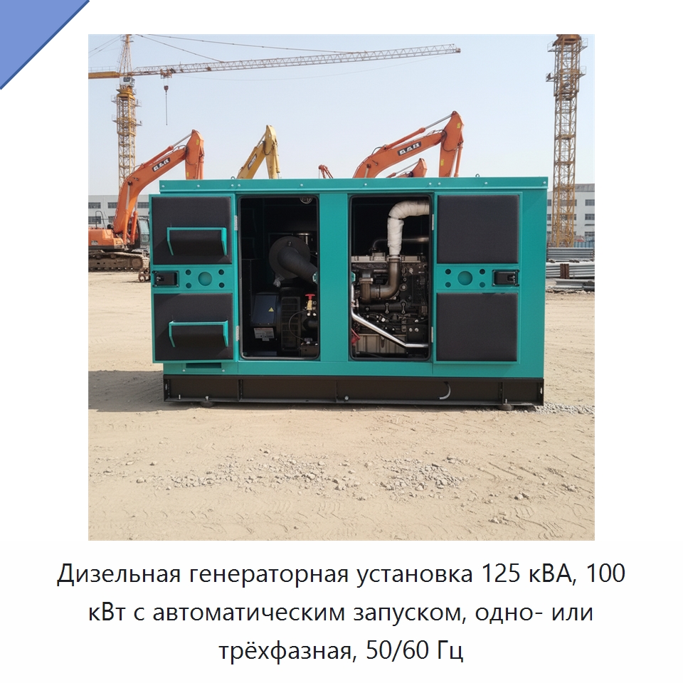Дизельная генераторная установка 125 кВА, 100 кВт с автоматическим запуском, одно- или трёхфазная, 50/60 Гц — Дизельные генераторы