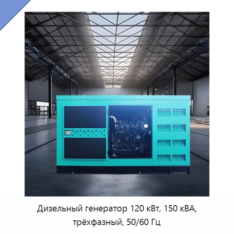 Дизельный генератор 120 кВт, 150 кВА, трёхфазный, 50/60 Гц