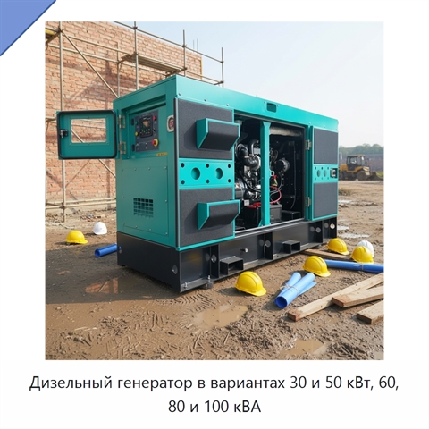 Дизельный генератор в вариантах 30 и 50 кВт, 60, 80 и 100 кВА