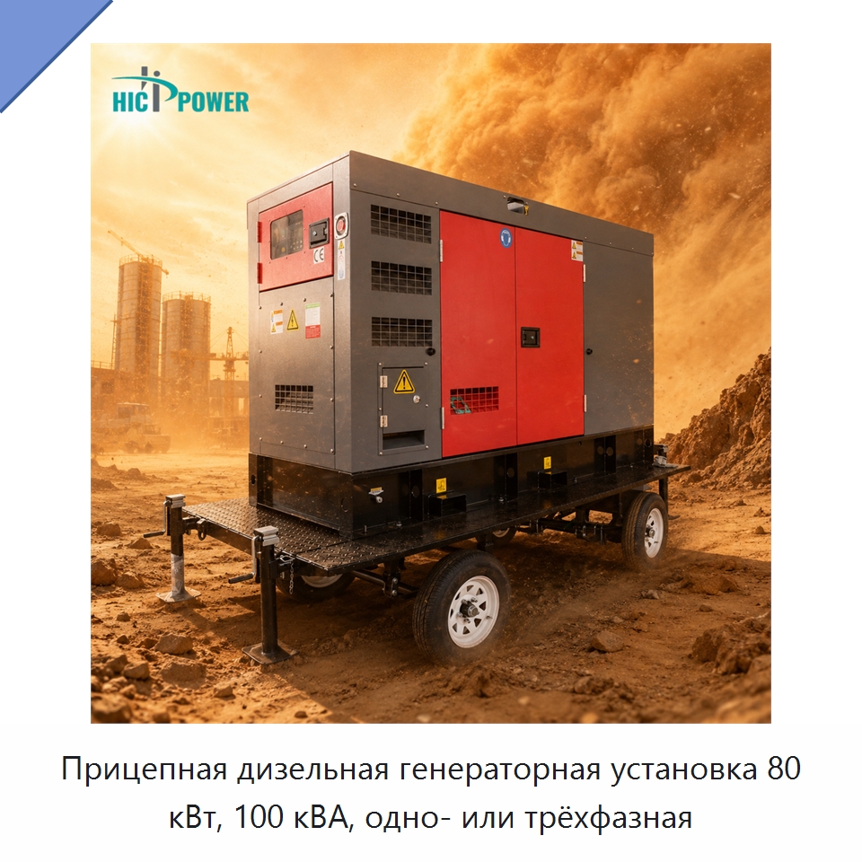 Прицепная дизельная генераторная установка 80 кВт, 100 кВА, одно- или трёхфазная — Дизельные генераторы