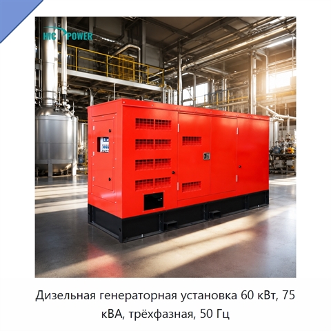 Дизельная генераторная установка 60 кВт, 75 кВА, трёхфазная, 50 Гц