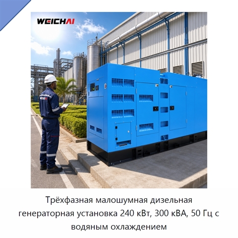 Трёхфазная малошумная дизельная генераторная установка 240 кВт, 300 кВА, 50 Гц с водяным охлаждением