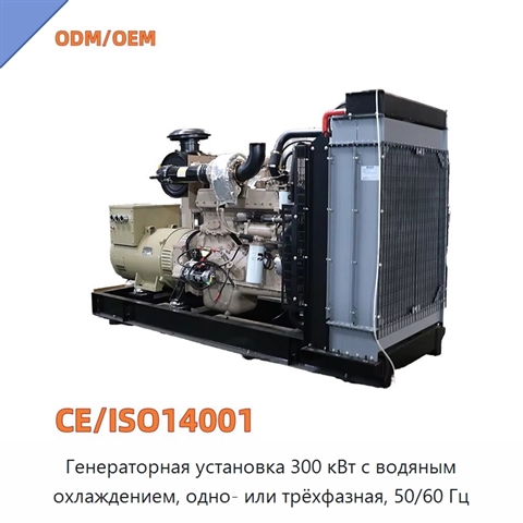Генераторная установка 300 кВт с водяным охлаждением, одно- или трёхфазная, 50/60 Гц