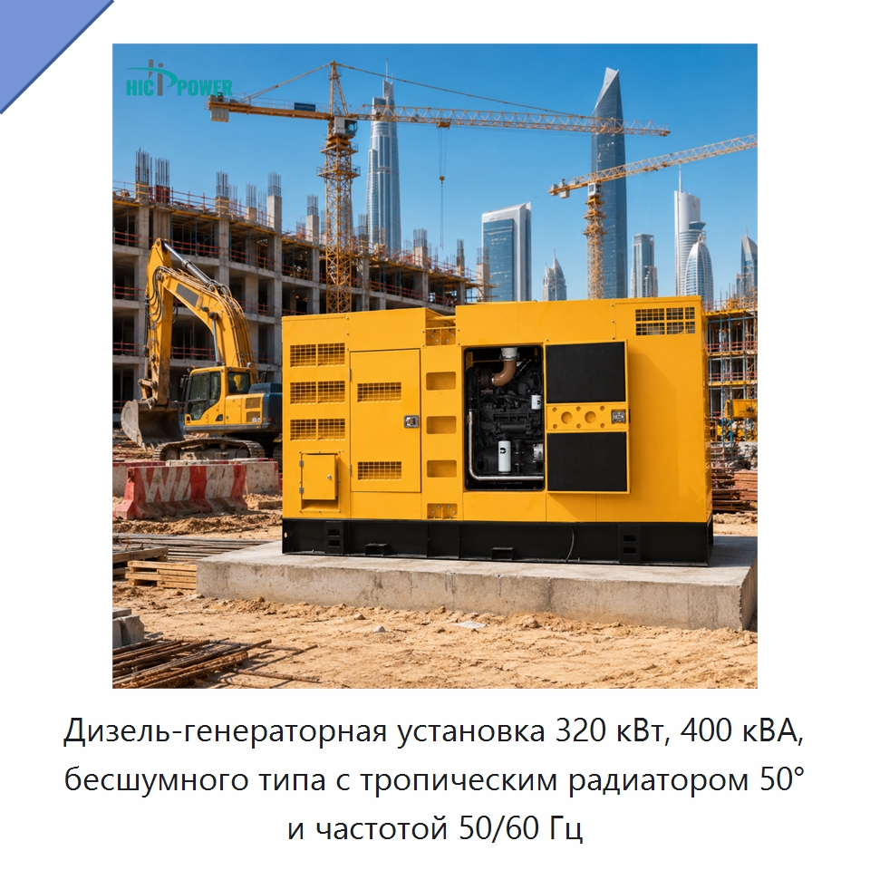Дизель-генераторная установка 320 кВт, 400 кВА, бесшумного типа с тропическим радиатором 50° и частотой 50/60 Гц — Дизельные генераторы