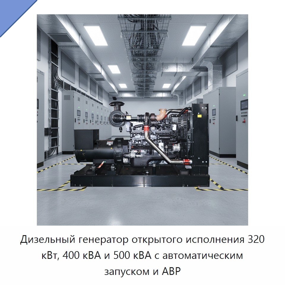 Дизельный генератор открытого исполнения 320 кВт, 400 кВА и 500 кВА с автоматическим запуском и АВР — Дизельные генераторы
