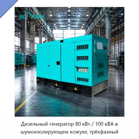 Дизельный генератор 80 кВт / 100 кВА в шумоизолирующем кожухе, трёхфазный