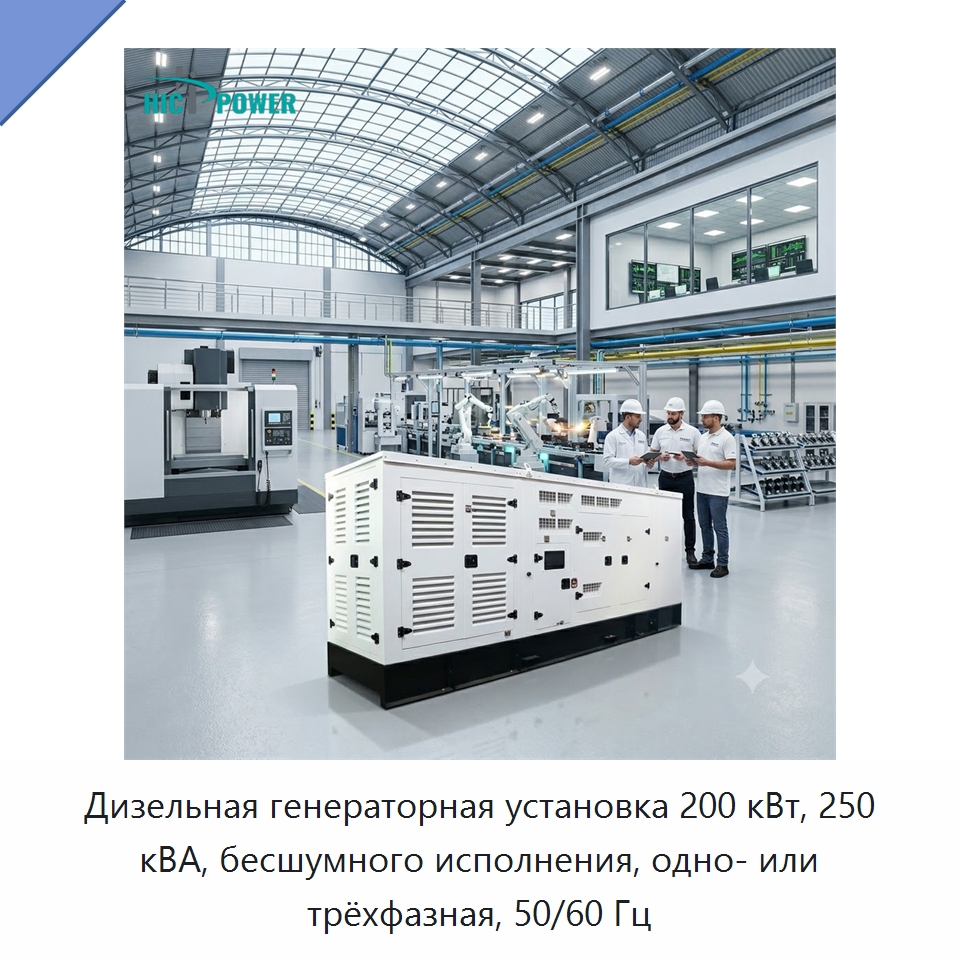 Дизельная генераторная установка 200 кВт, 250 кВА, бесшумного исполнения, одно- или трёхфазная, 50/60 Гц — Дизельные генераторы