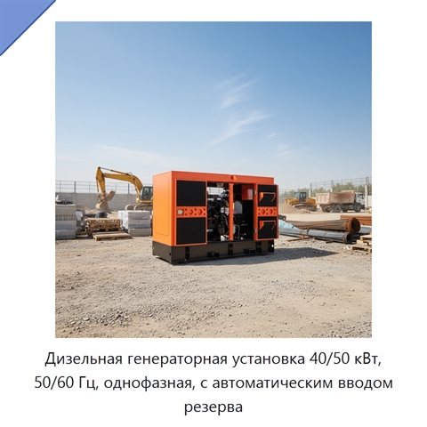 Дизельная генераторная установка 40/50 кВт, 50/60 Гц, однофазная, с автоматическим вводом резерва