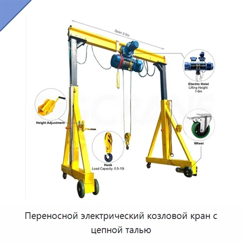 Переносной электрический козловой кран с цепной талью