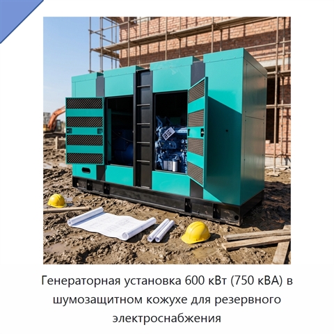 Генераторная установка 600 кВт (750 кВА) в шумозащитном кожухе для резервного электроснабжения