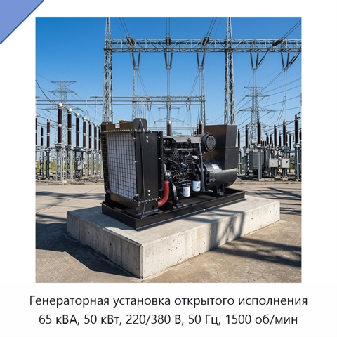 Генераторная установка открытого исполнения 65 кВА, 50 кВт, 220/380 В, 50 Гц, 1500 об/мин