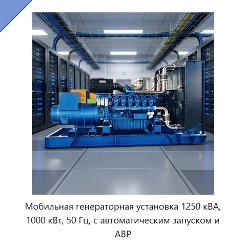 Мобильная генераторная установка 1250 кВА, 1000 кВт, 50 Гц, с автоматическим запуском и АВР