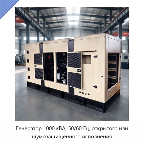 Генератор 1000 кВА, 50/60 Гц, открытого или шумозащищённого исполнения
