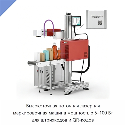 Высокоточная поточная лазерная маркировочная машина мощностью 5–100 Вт для штрихкодов и QR-кодов