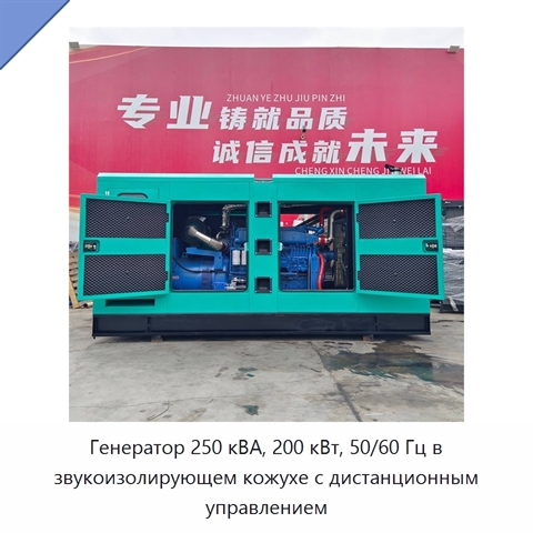 Генератор 250 кВА, 200 кВт, 50/60 Гц в звукоизолирующем кожухе с дистанционным управлением