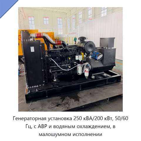 Генераторная установка 250 кВА/200 кВт, 50/60 Гц, с АВР и водяным охлаждением, в малошумном исполнении