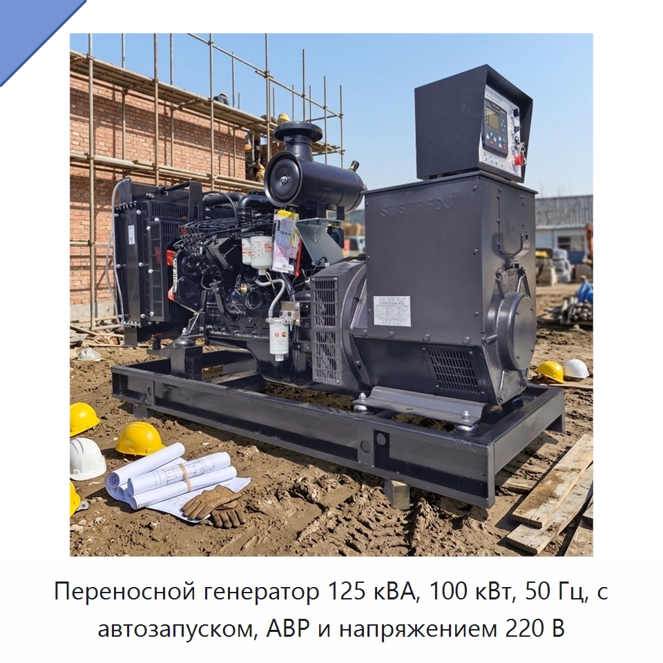 Переносной генератор 125 кВА, 100 кВт, 50 Гц, с автозапуском, АВР и напряжением 220 В — Дизельные генераторы