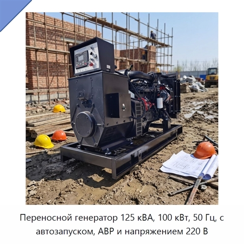 Переносной генератор 125 кВА, 100 кВт, 50 Гц, с автозапуском, АВР и напряжением 220 В