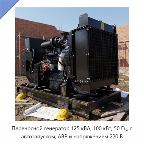 Переносной генератор 125 кВА, 100 кВт, 50 Гц, с автозапуском, АВР и напряжением 220 В