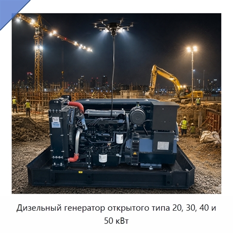 Дизельный генератор открытого типа 20, 30, 40 и 50 кВт